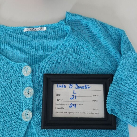 Lulu Blue Cardigan Knit Button Sweater Womens Large Bright Church Easter - Picture 3 of 9